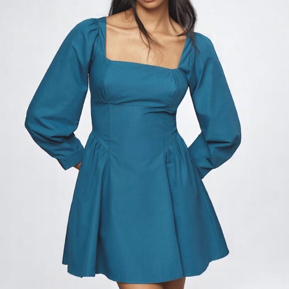 Anthropologie Long-Sleeve Square-Neck Poplin Mini Dress Size Small - Picture 1 of 15